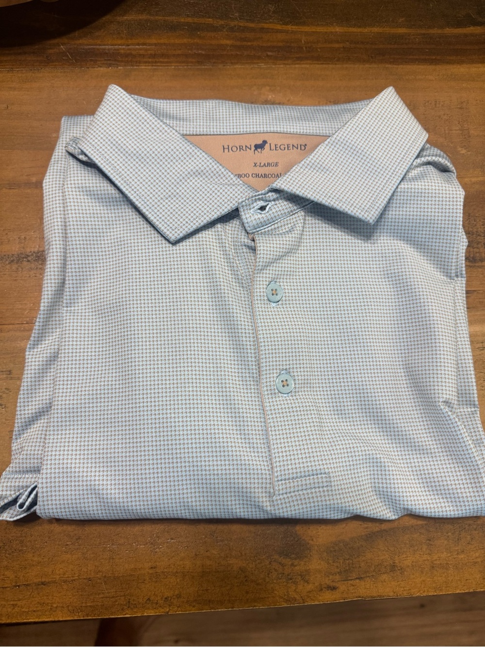 Horn Legend Men's Light Blue and Tan Polo Shirt